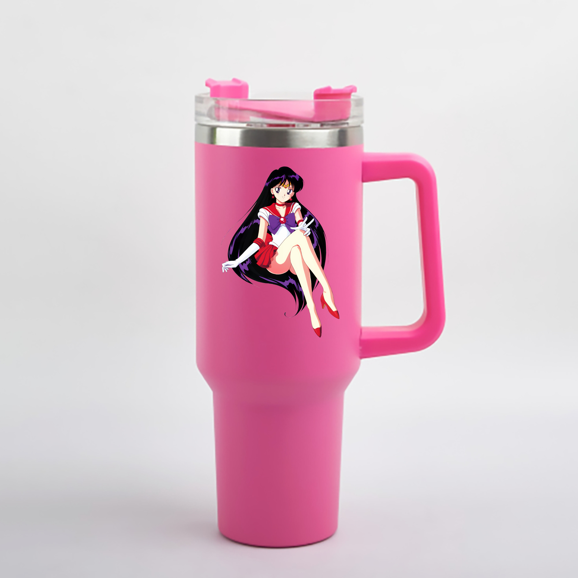 （画像用） 美少女戦士セーラームーン 火野レイ ひの レイ Sailor Moon Hino Rei （セーラーマーズ,Sailor Mars） 1200mL車用タンブラー - クリスタルステッカー（プラスチックストロー付き）